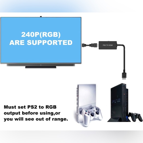Azduou PS2 to HDMI Adapter PS2 HDMI Cable PS2 to HDMI Converter Support HDMI - Picture 2 of 7